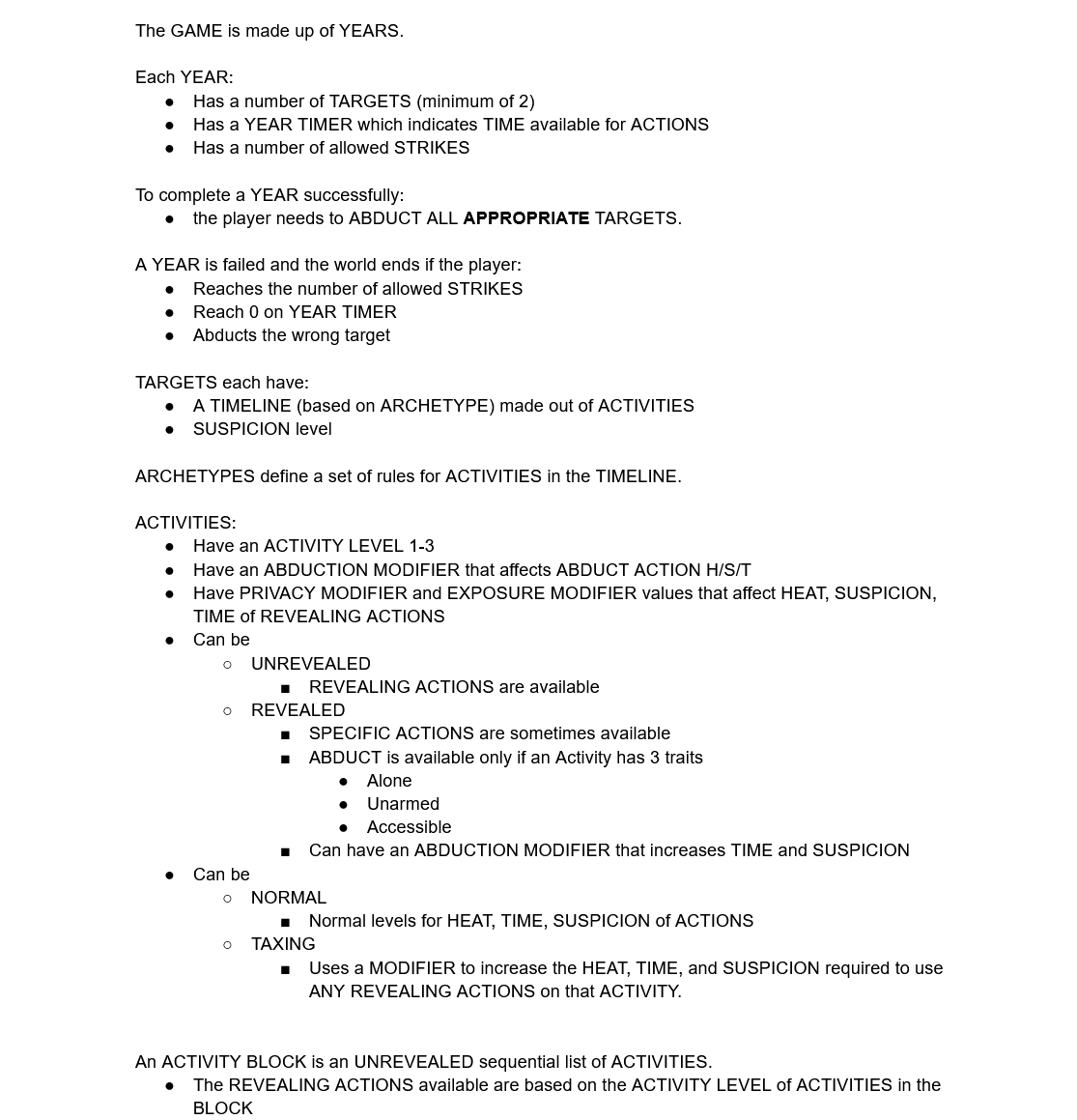 Snippet of the game rules document